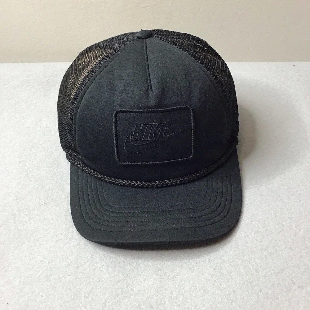 Nike Hat Cap Men Snapback Black Swoosh Logo Rope Mesh Back Trucker Adjustable